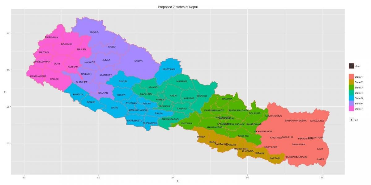 خريطة جديدة من نيبال مع 7 الدولة