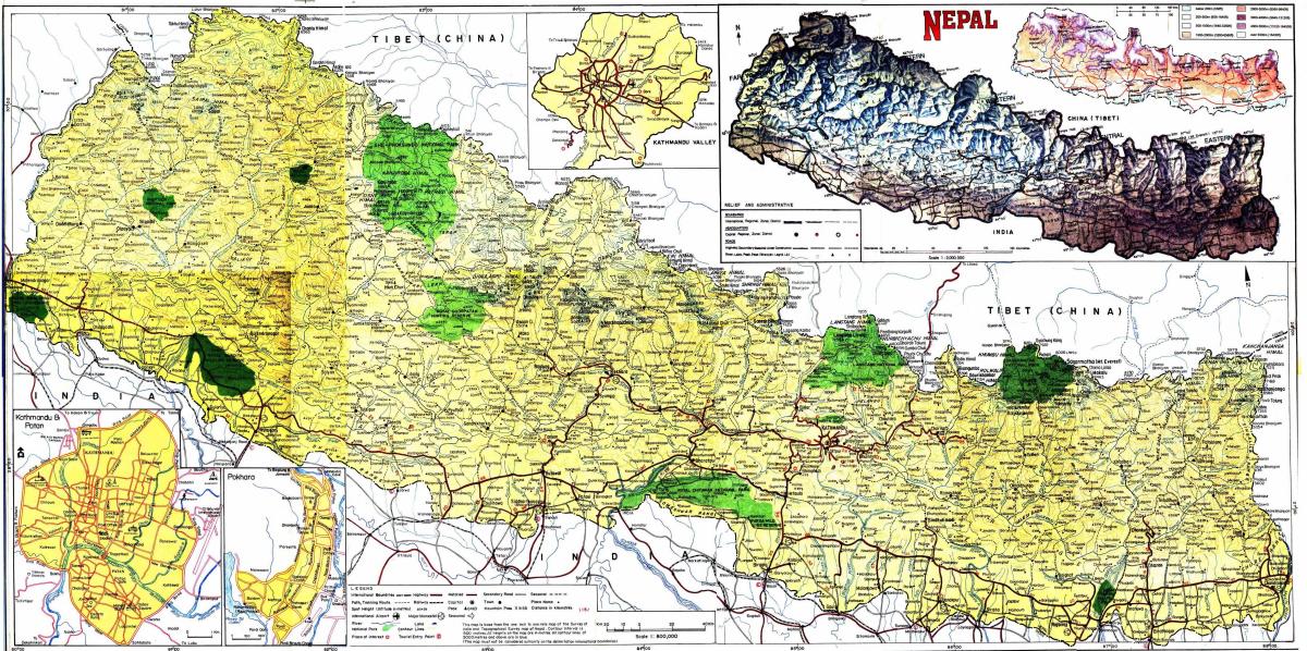 خريطة الطريق من نيبال مع المسافة