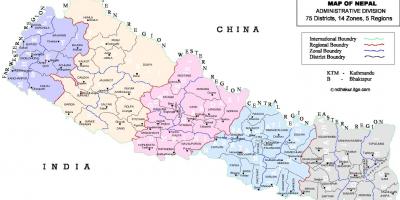 نيبال الخريطة السياسية مع مناطق